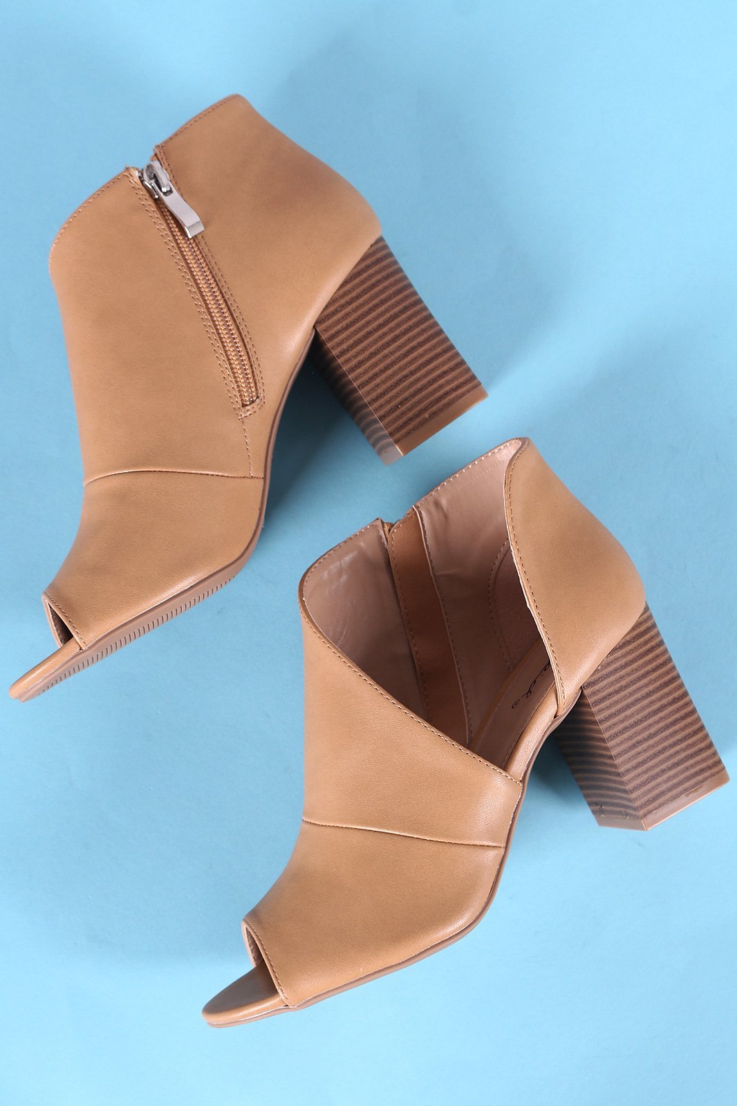 peep toe chunky heel booties