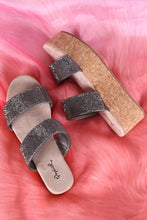 Load image into Gallery viewer, Qupid Double Rhinestone Straps Open Toe Cork Flatform Sandal